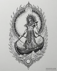 Tattoo sketch, ra riding flaming solar barque... - эскиз тату (№1753612824_0, 27.07.2025 10:40) — Tatufoto.com