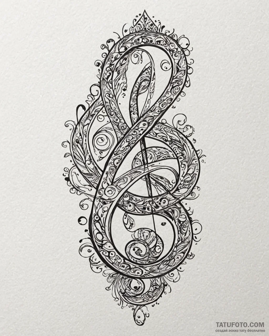 Tattoo sketch, treble clef formed from intert... - эскиз тату (№1753613218_0, 27.07.2025 10:46) — Tatufoto.com
