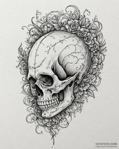 Tat tattoo sketch, skull with strong handwrit... - эскиз тату (№1753613416_0, 27.07.2025 10:50) — Tatufoto.com