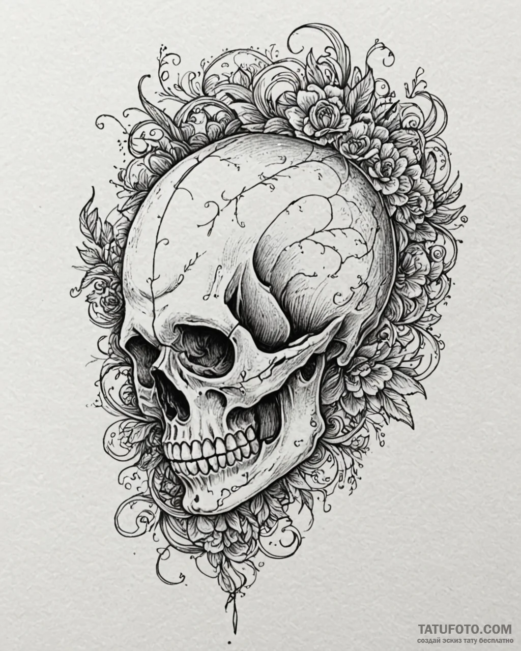 Tat tattoo sketch, skull with strong handwrit... - эскиз тату (№1753613416_0, 27.07.2025 10:50) — Tatufoto.com