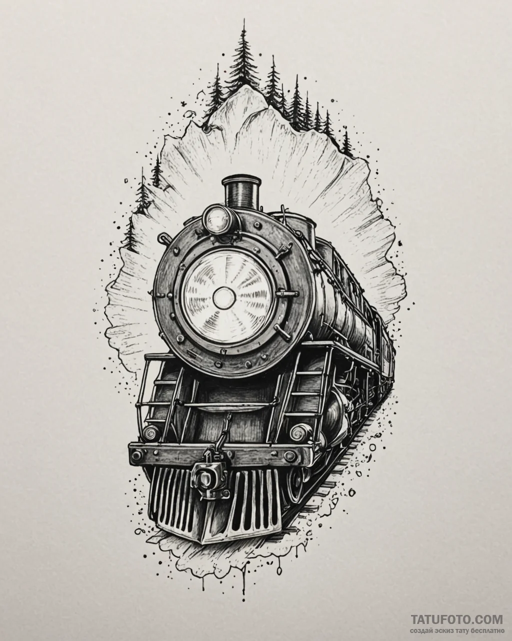 Tattoo sketch, polar express headlight glowin... - эскиз тату (№1753614012_0, 27.07.2025 11:00) — Tatufoto.com