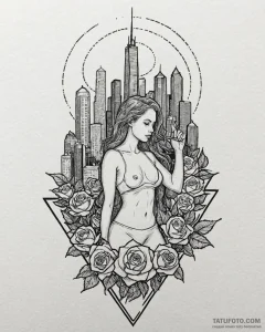 Tat tattoo sketch, manager standing on skyscr... - эскиз тату (№1753614603_0, 27.07.2025 11:10) — Tatufoto.com