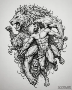 Tattoo sketch, hercules battling the nemean l... - эскиз тату (№1753615198_0, 27.07.2025 11:19) — Tatufoto.com