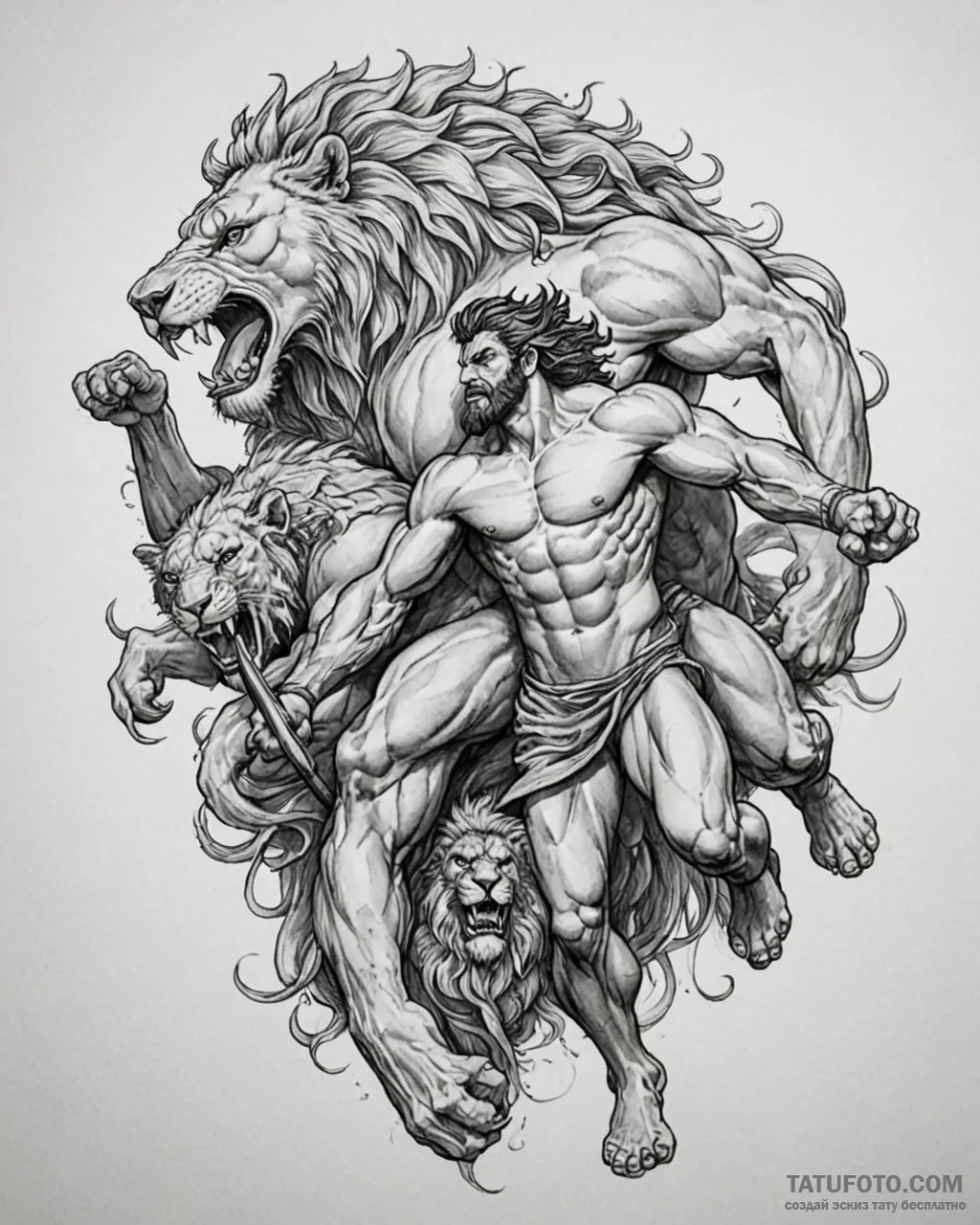 Tattoo sketch, hercules battling the nemean l... - эскиз тату (№1753615198_0, 27.07.2025 11:19) — Tatufoto.com