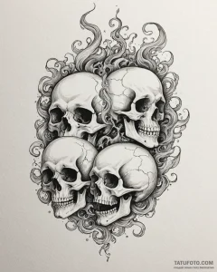 Tat tattoo sketch, skull with curling smoke f... - эскиз тату (№1753615395_0, 27.07.2025 11:23) — Tatufoto.com
