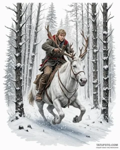 Tattoo sketch, kristoff riding sven through s... - эскиз тату (№1753615592_0, 27.07.2025 11:26) — Tatufoto.com