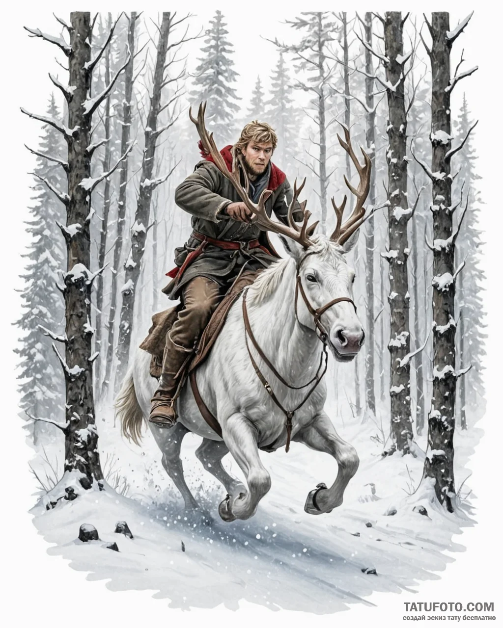 Tattoo sketch, kristoff riding sven through s... - эскиз тату (№1753615592_0, 27.07.2025 11:26) — Tatufoto.com