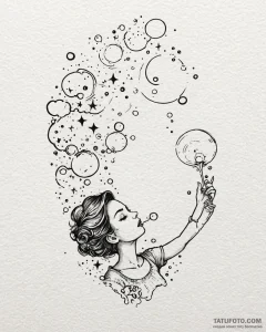 Tat tattoo sketch, dreamer blowing bubbles fl... - эскиз тату (№1753616187_0, 27.07.2025 11:36) — Tatufoto.com
