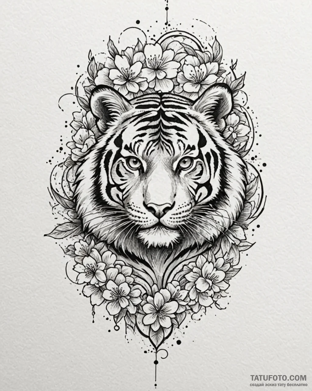 Tattoo sketch, tiger surrounded by swirling s... - эскиз тату (№1753616385_0, 27.07.2025 11:39) — Tatufoto.com