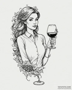 Tat tattoo sketch, sommelier holding wine gla... - эскиз тату (№1753616583_0, 27.07.2025 11:43) — Tatufoto.com