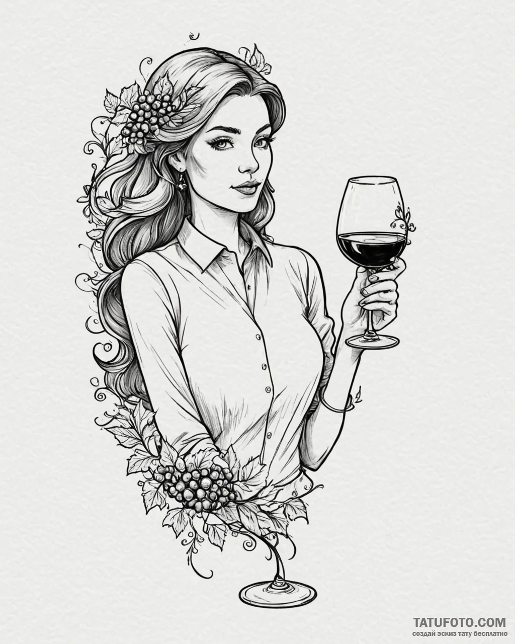 Tat tattoo sketch, sommelier holding wine gla... - эскиз тату (№1753616583_0, 27.07.2025 11:43) — Tatufoto.com