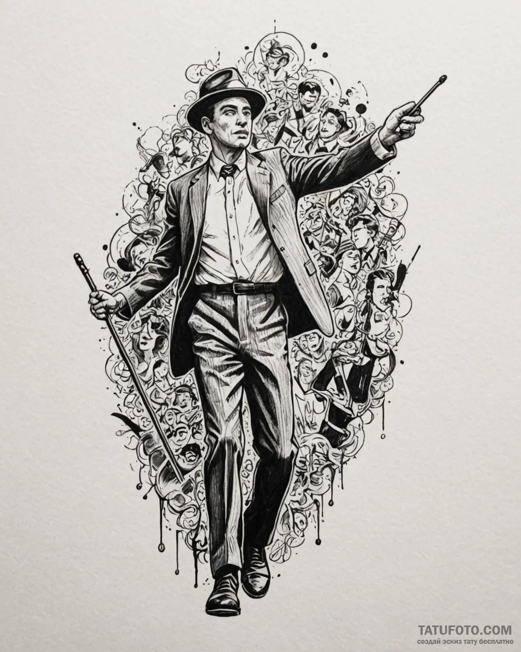 Tattoo sketch, classical conductor with baton... - эскиз тату (№1753618175_0, 27.07.2025 12:09) — Tatufoto.com