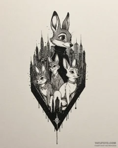 Tattoo sketch, nick and judy silhouette with... - эскиз тату (№1753619365_0, 27.07.2025 12:29) — Tatufoto.com