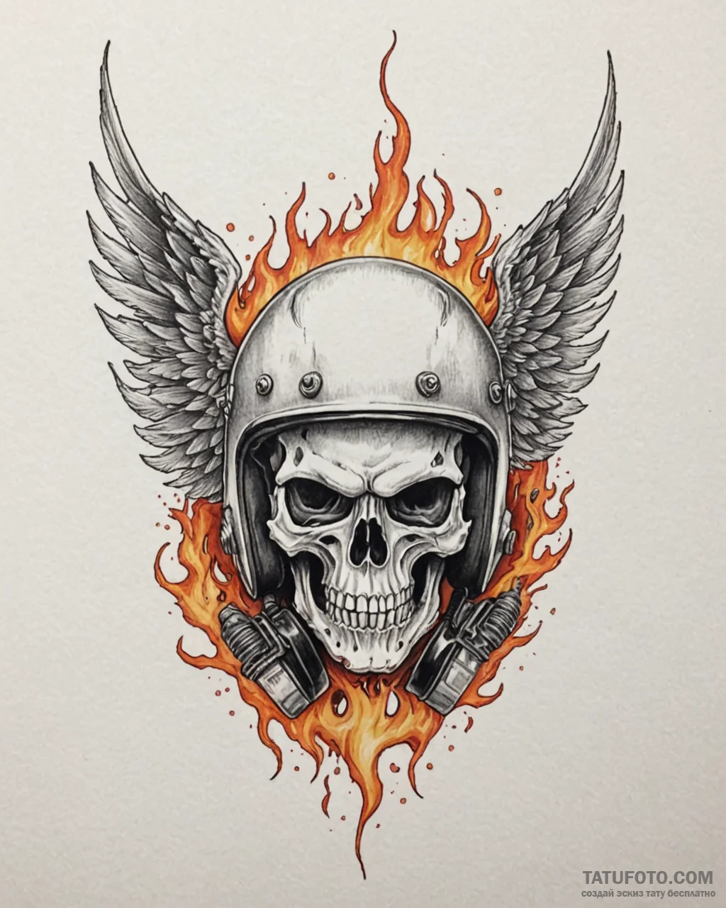 Tattoo sketch, biker skull wearing helmet wit... - эскиз тату (№1753620774_0, 27.07.2025 12:52) — Tatufoto.com