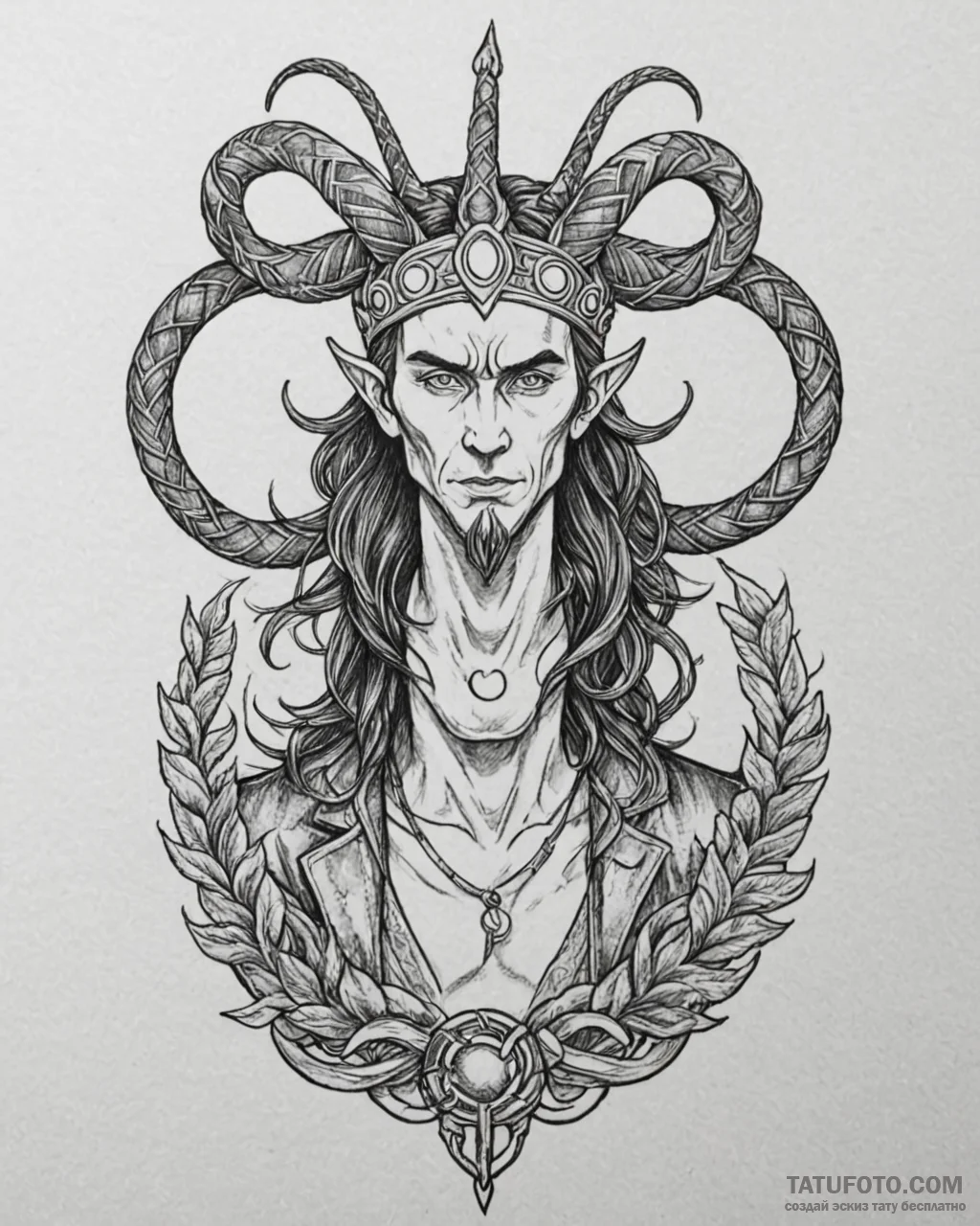 Tat tattoo sketch, loki mischievous god with... - эскиз тату (№1753621771_0, 27.07.2025 13:09) — Tatufoto.com