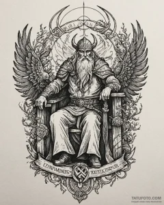 Tattoo sketch, odin seated on throne of raven... - эскиз тату (№1753621970_0, 27.07.2025 13:12) — Tatufoto.com