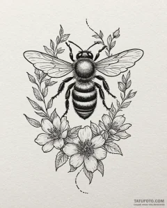 Tattoo sketch, tiny minimalist bee hovering n... - эскиз тату (№1753622169_0, 27.07.2025 13:16) — Tatufoto.com