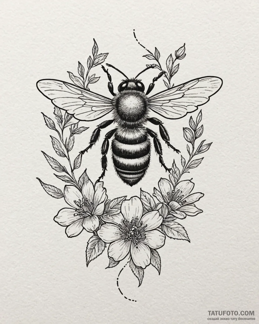 Tattoo sketch, tiny minimalist bee hovering n... - эскиз тату (№1753622169_0, 27.07.2025 13:16) — Tatufoto.com