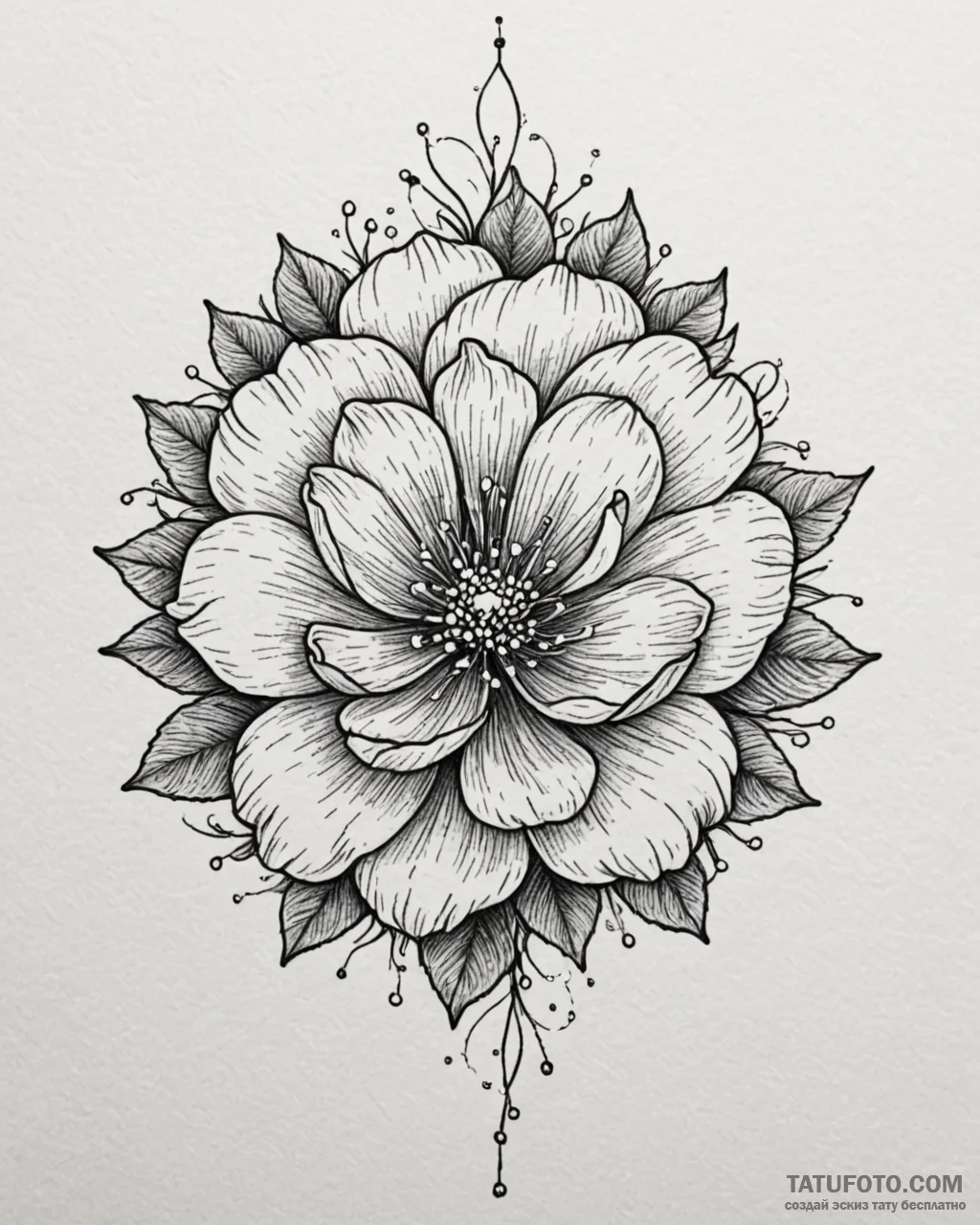 Tat tattoo sketch, whimsical oversized flower... - эскиз тату (№1753622566_0, 27.07.2025 13:22) — Tatufoto.com