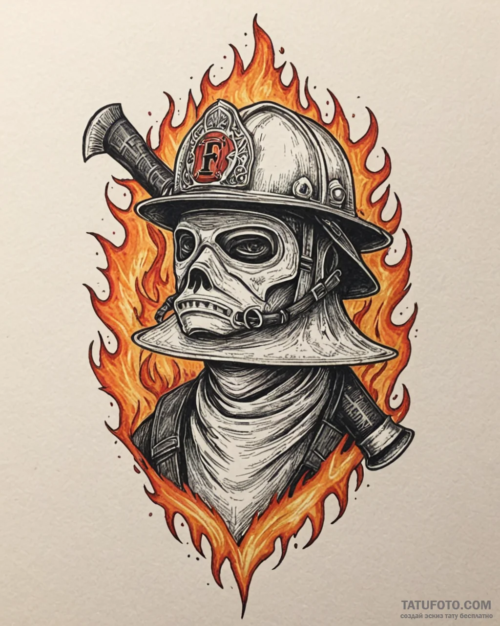 Tattoo sketch, firefighter helmet and axe cro... - эскиз тату (№1753622976_0, 27.07.2025 13:29) — Tatufoto.com
