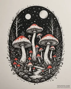 Tat tattoo sketch, glowing magical mushrooms... - эскиз тату (№1753623185_0, 27.07.2025 13:33) — Tatufoto.com