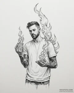 Tattoo sketch, guy crood holding fire, advent... - эскиз тату (№1753623805_0, 27.07.2025 13:43) — Tatufoto.com
