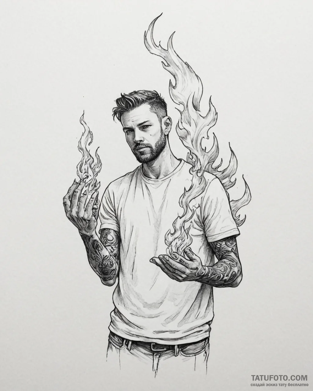 Tattoo sketch, guy crood holding fire, advent... - эскиз тату (№1753623805_0, 27.07.2025 13:43) — Tatufoto.com