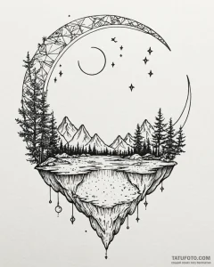 Tat tattoo sketch, dreamy fantasy landscape w... - эскиз тату (№1753624004_0, 27.07.2025 13:46) — Tatufoto.com