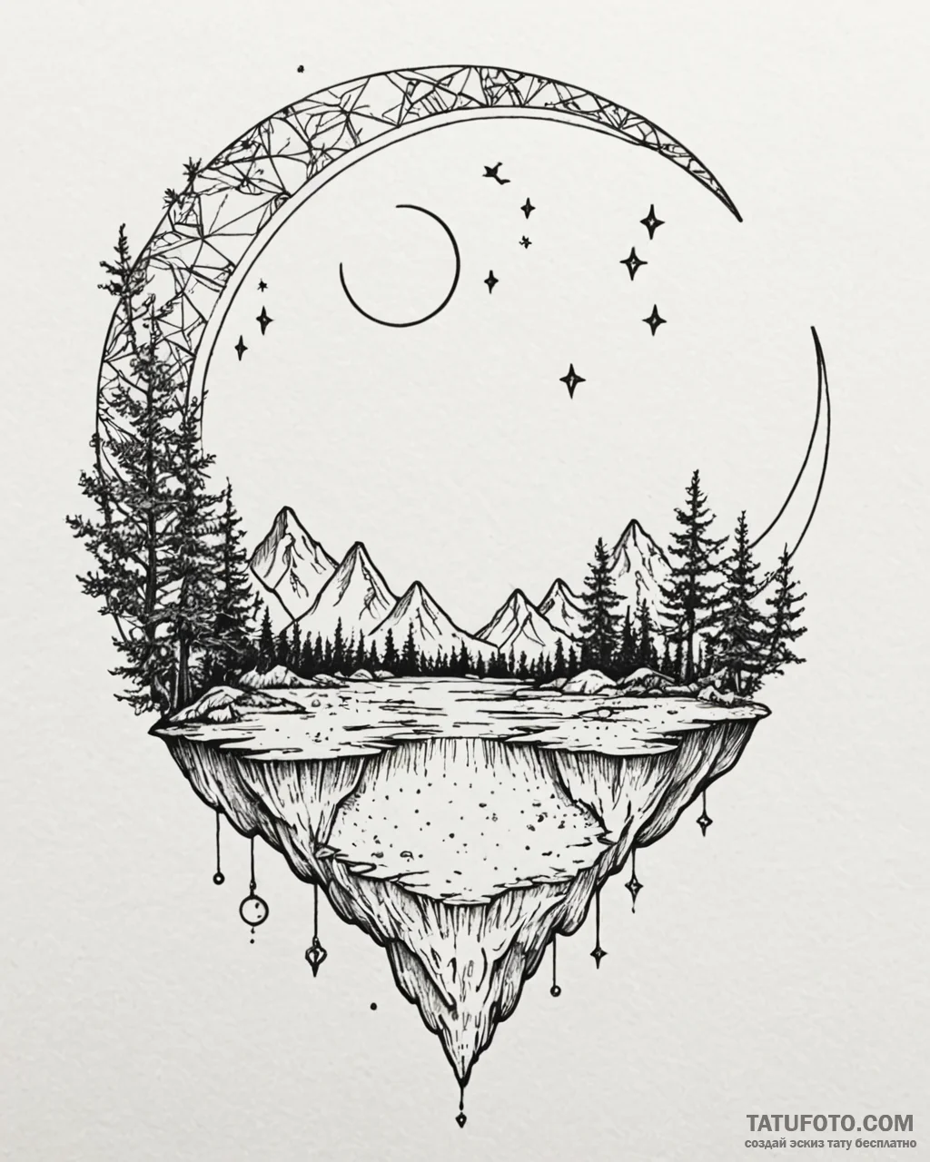 Tat tattoo sketch, dreamy fantasy landscape w... - эскиз тату (№1753624004_0, 27.07.2025 13:46) — Tatufoto.com