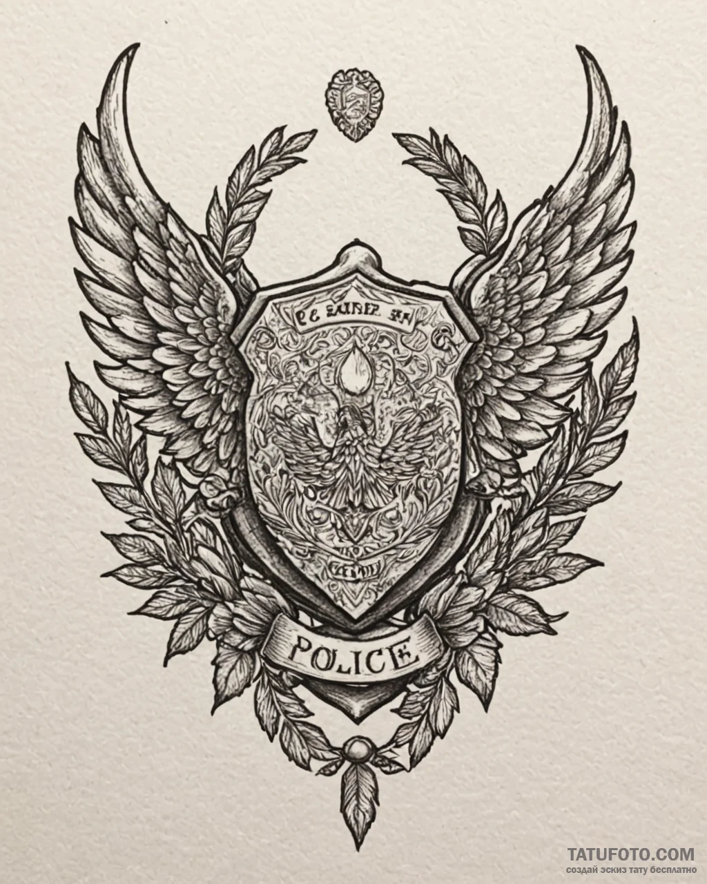 Tat tattoo sketch, police badge with wings an... - эскиз тату (№1753624601_0, 27.07.2025 13:56) — Tatufoto.com
