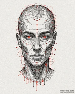 Tat tattoo sketch, binary code forming face o... - эскиз тату (№1753625396_0, 27.07.2025 14:09) — Tatufoto.com