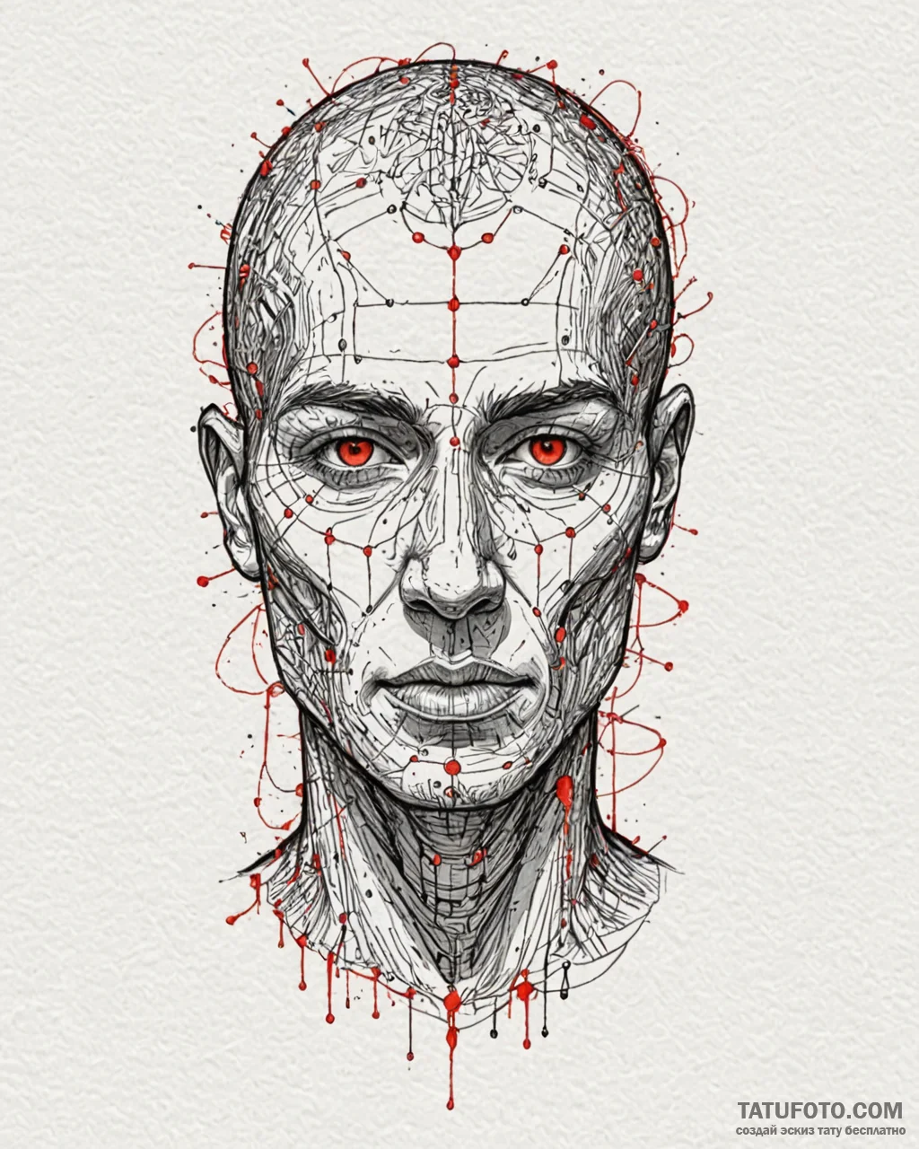 Tat tattoo sketch, binary code forming face o... - эскиз тату (№1753625396_0, 27.07.2025 14:09) — Tatufoto.com