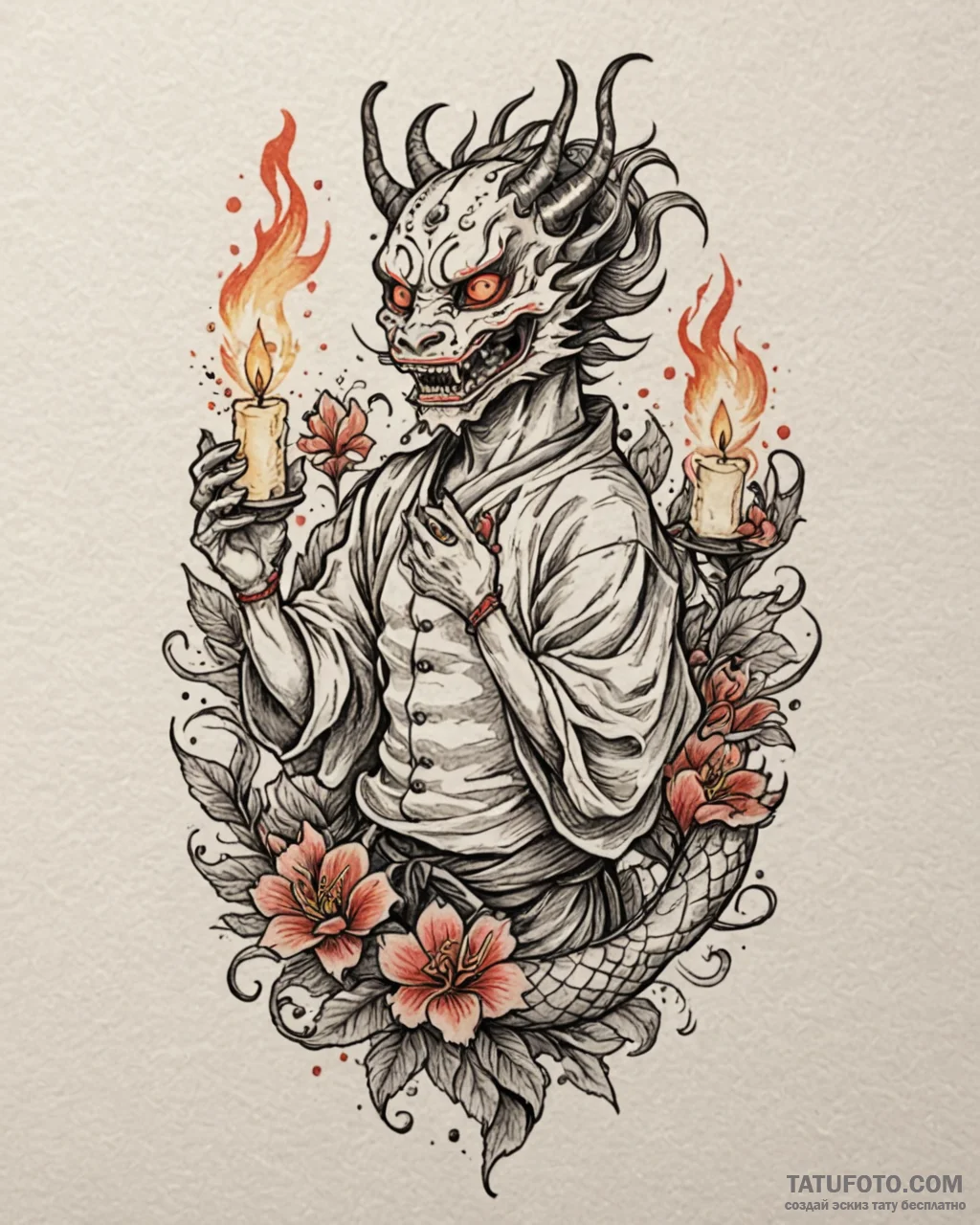 Tat tattoo sketch, la muerte dancing with can... - эскиз тату (№1753625997_0, 27.07.2025 14:19) — Tatufoto.com