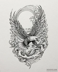 Tat tattoo sketch, eagle soaring with rainbow... - эскиз тату (№1753626196_0, 27.07.2025 14:23) — Tatufoto.com