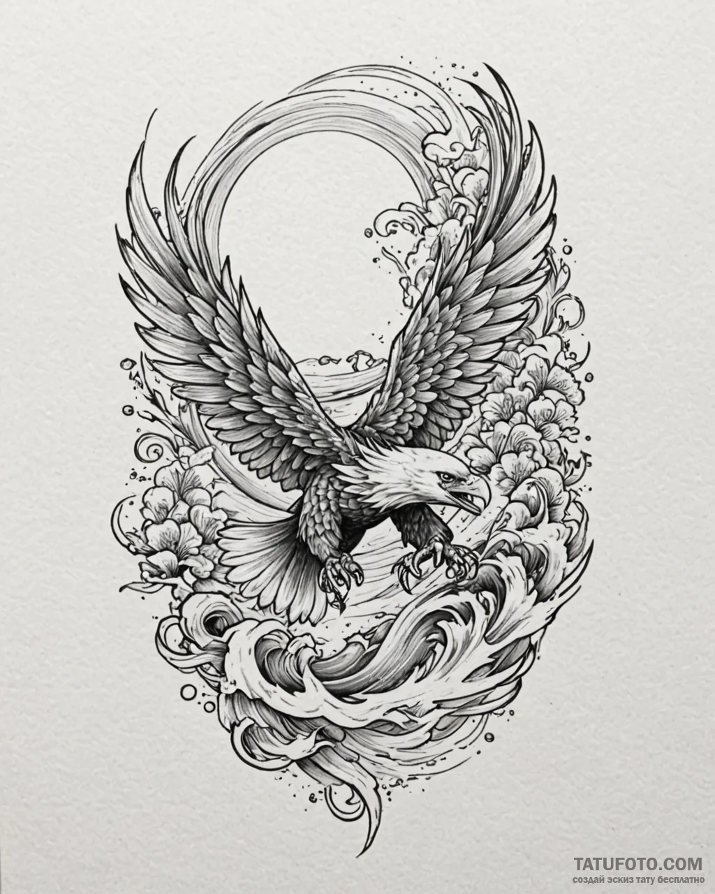 Tat tattoo sketch, eagle soaring with rainbow... - эскиз тату (№1753626196_0, 27.07.2025 14:23) — Tatufoto.com