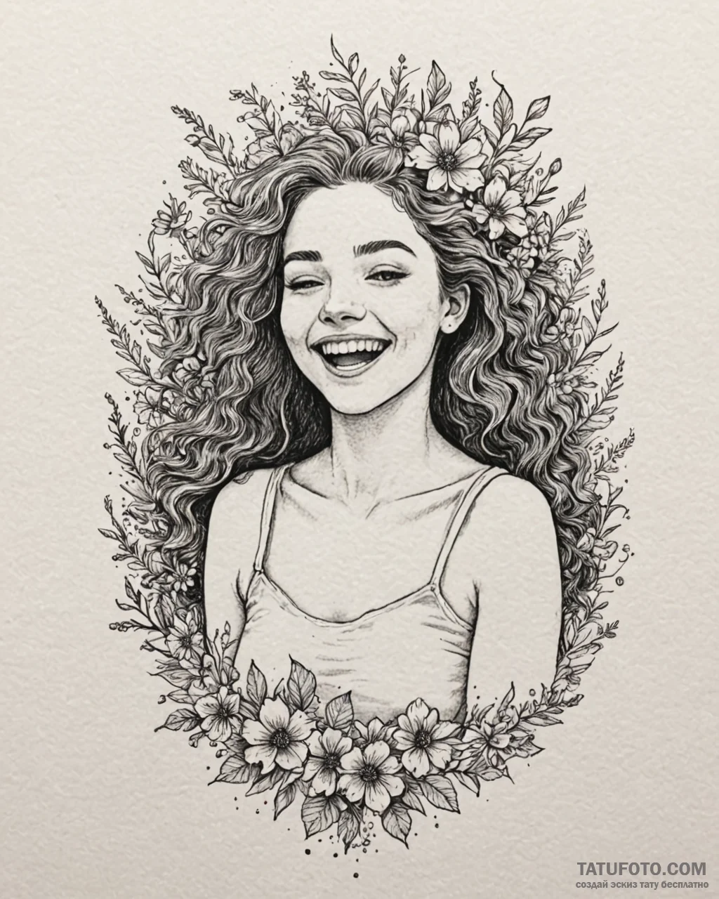 Tattoo sketch, merida laughing with wildflowe... - эскиз тату (№1753627241_0, 27.07.2025 14:40) — Tatufoto.com