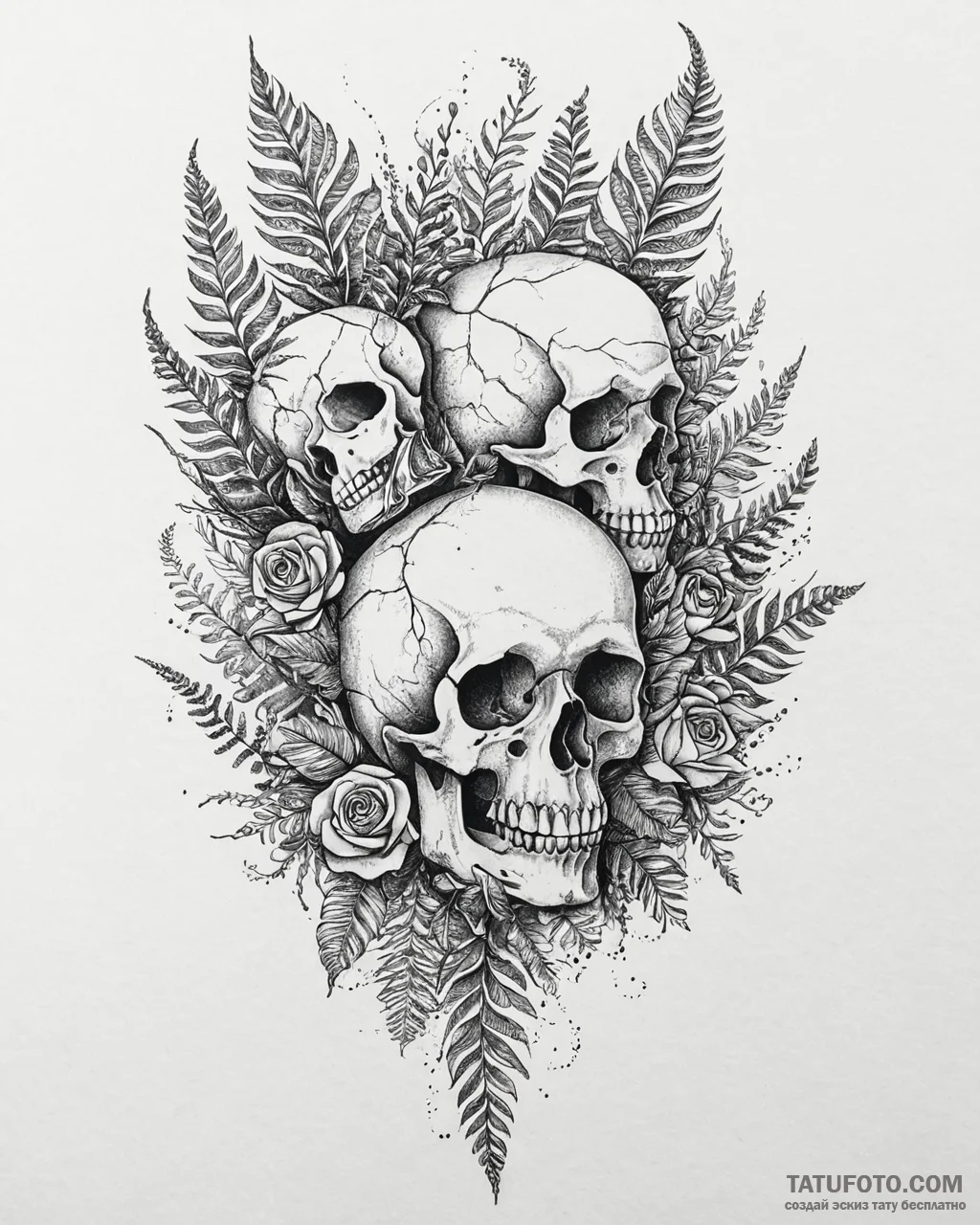 Tat tattoo sketch, fern fronds unfurling with... - эскиз тату (№1753627659_0, 27.07.2025 14:47) — Tatufoto.com
