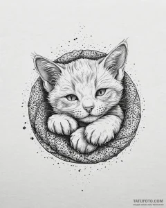 Tat tattoo sketch, playful kitten curled in s... - эскиз тату (№1753627866_0, 27.07.2025 14:51) — Tatufoto.com