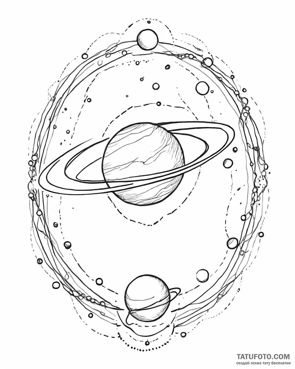 Tattoo sketch, stylized planet with rings and... - эскиз тату (№1753628870_0, 27.07.2025 15:07) — Tatufoto.com