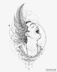 Tattoo sketch, tulio laughing with feathers f... - эскиз тату (№1753629069_0, 27.07.2025 15:11) — Tatufoto.com