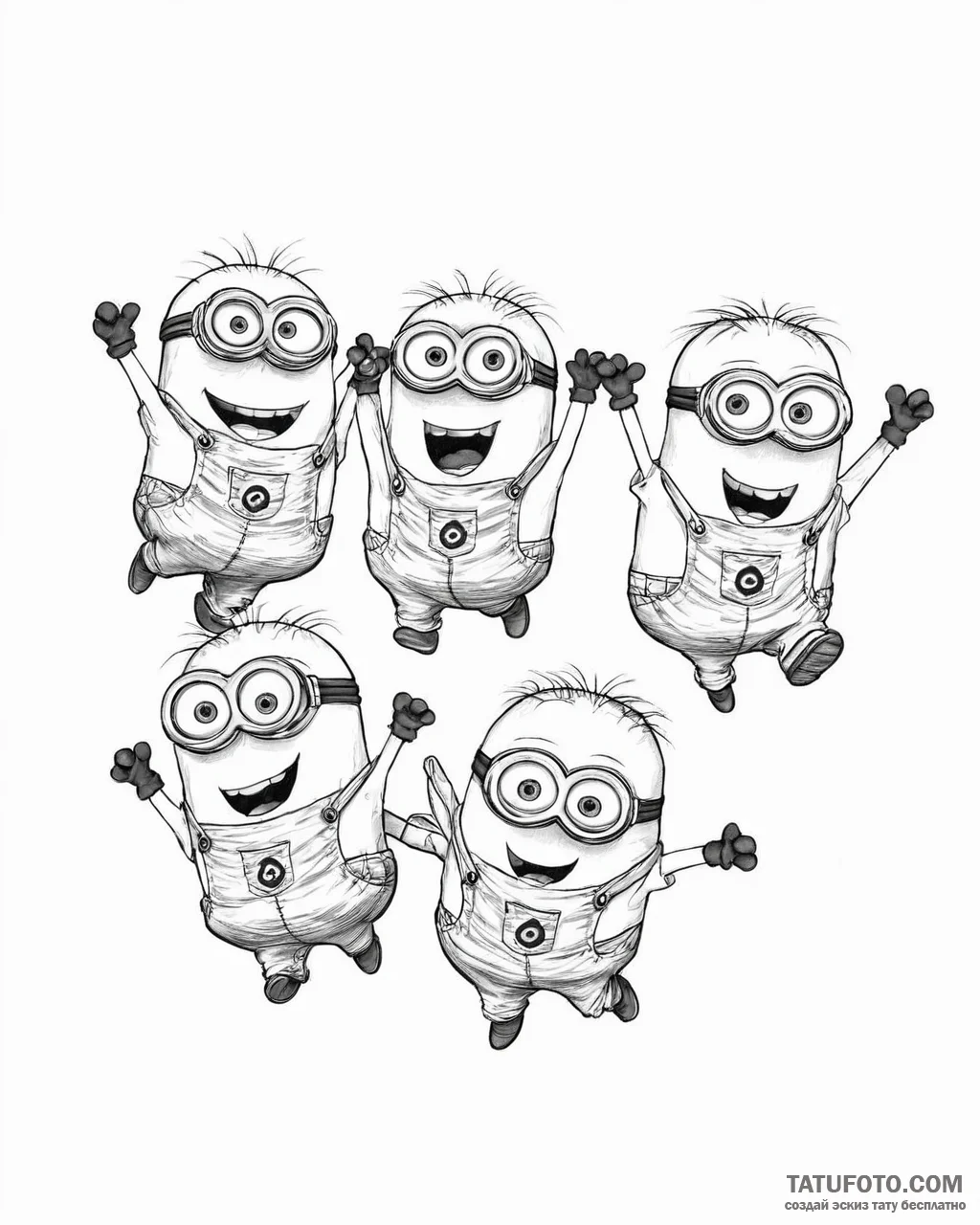 Tattoo sketch, minions playing and jumping, l... - эскиз тату (№1753629275_0, 27.07.2025 15:14) — Tatufoto.com