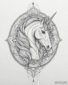 Tattoo sketch, unicorn with flowing mane of s... - эскиз тату (№1753629680_0, 27.07.2025 15:21) — Tatufoto.com