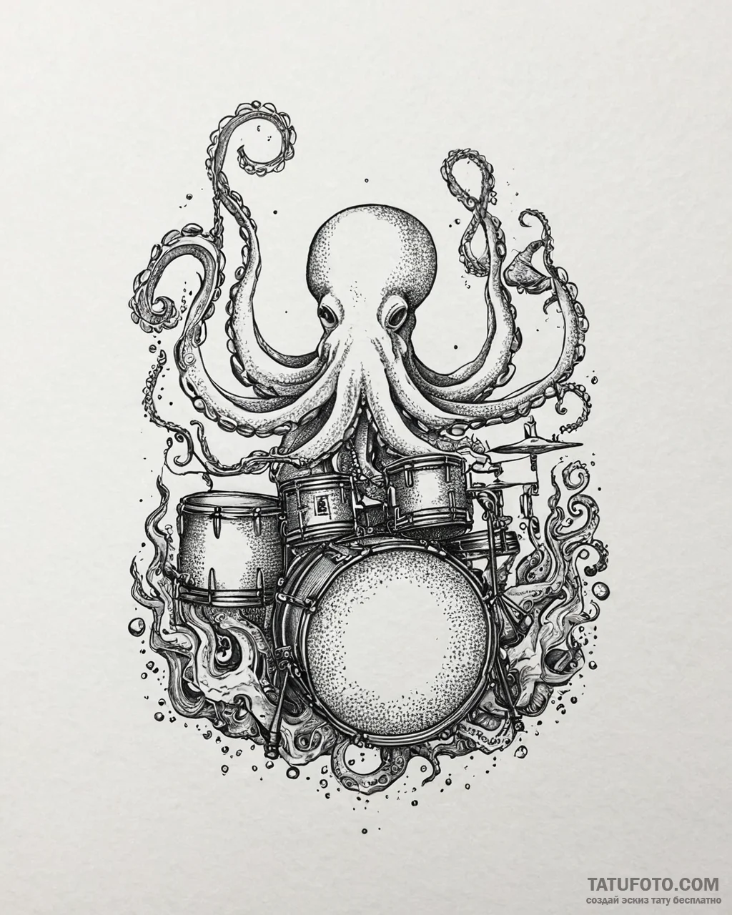Tat tattoo sketch, octopus tentacles playing... - эскиз тату (№1753629881_0, 27.07.2025 15:24) — Tatufoto.com