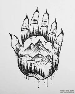 Tattoo sketch, kenai’s bear paw with mountain... - эскиз тату (№1753630083_0, 27.07.2025 15:28) — Tatufoto.com