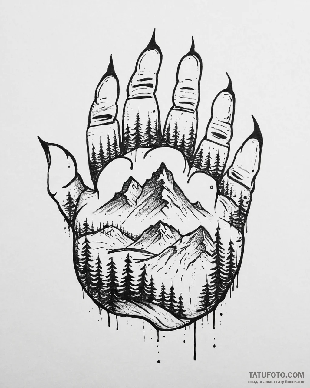 Tattoo sketch, kenai’s bear paw with mountain... - эскиз тату (№1753630083_0, 27.07.2025 15:28) — Tatufoto.com