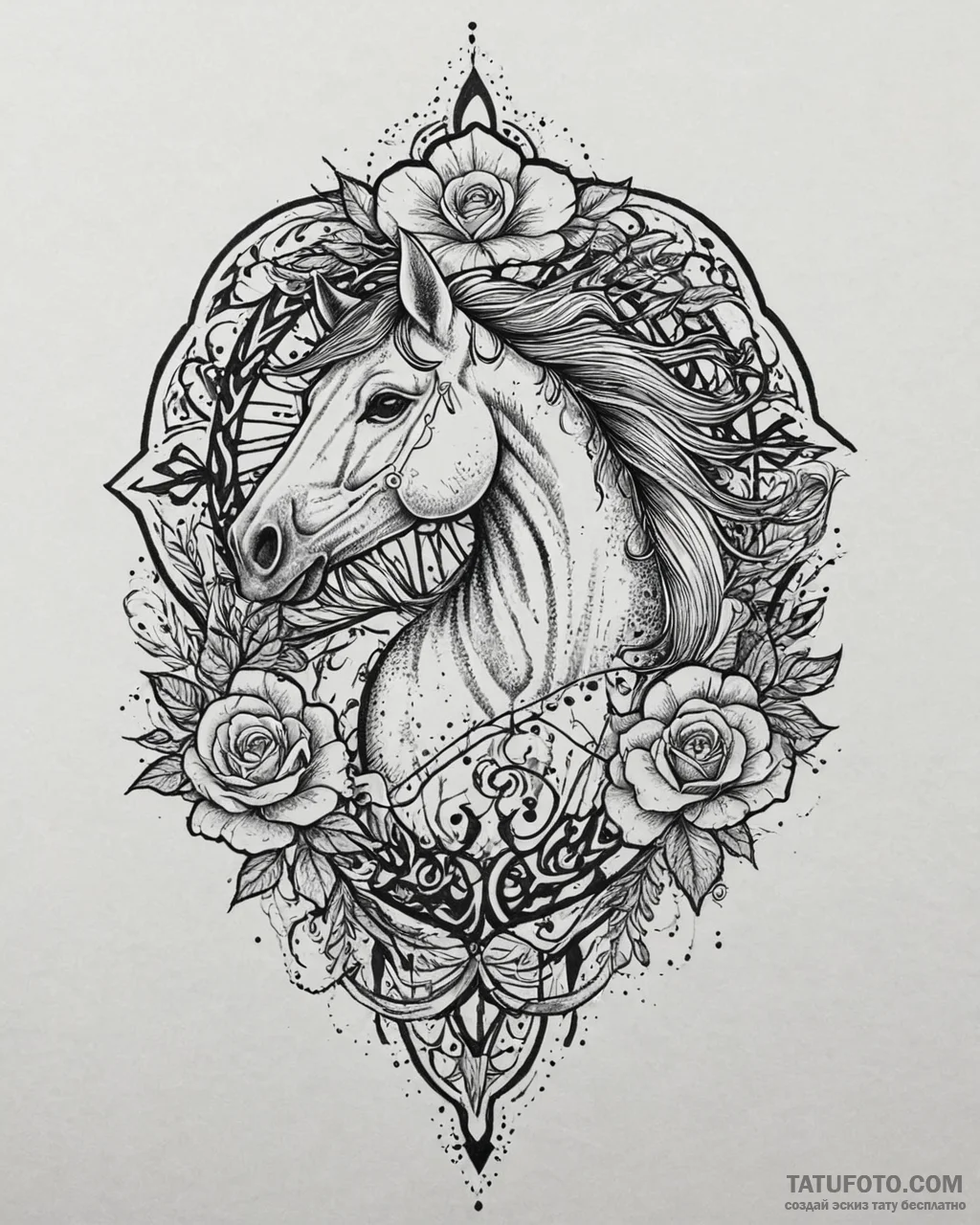 Tattoo sketch, spirit stallion running wild o... - эскиз тату (№1753630291_0, 27.07.2025 15:31) — Tatufoto.com
