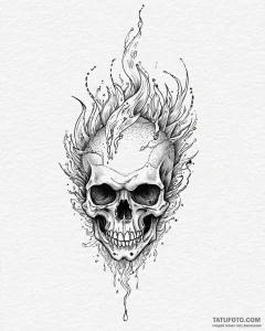 Tat tattoo sketch, skull engulfed in roaring... - эскиз тату (№1753631489_0, 27.07.2025 15:51) — Tatufoto.com