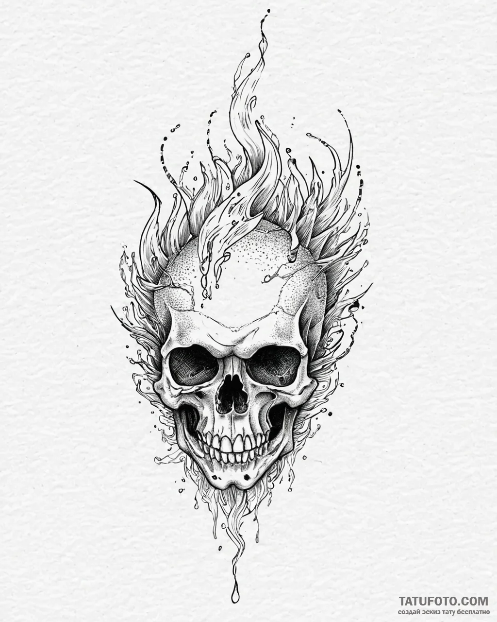 Tat tattoo sketch, skull engulfed in roaring... - эскиз тату (№1753631489_0, 27.07.2025 15:51) — Tatufoto.com