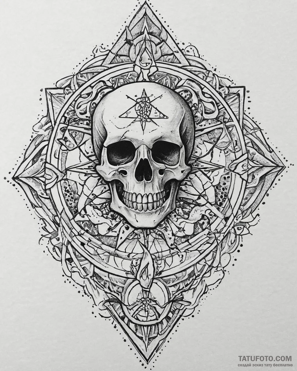 Tattoo sketch, skull decorated with mystical... - эскиз тату (№1753631688_0, 27.07.2025 15:54) — Tatufoto.com