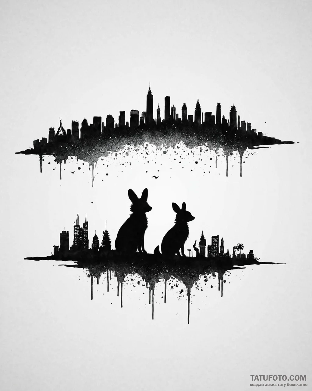 Tattoo sketch, nick and judy silhouette with... - эскиз тату (№1753631887_0, 27.07.2025 15:58) — Tatufoto.com